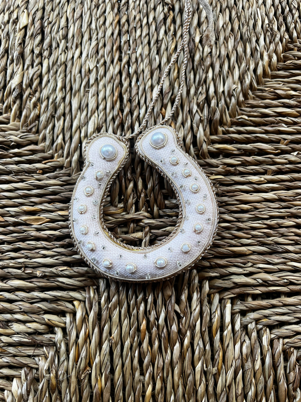 Irish Linen Lucky Pink Horseshoe Christmas Ornament