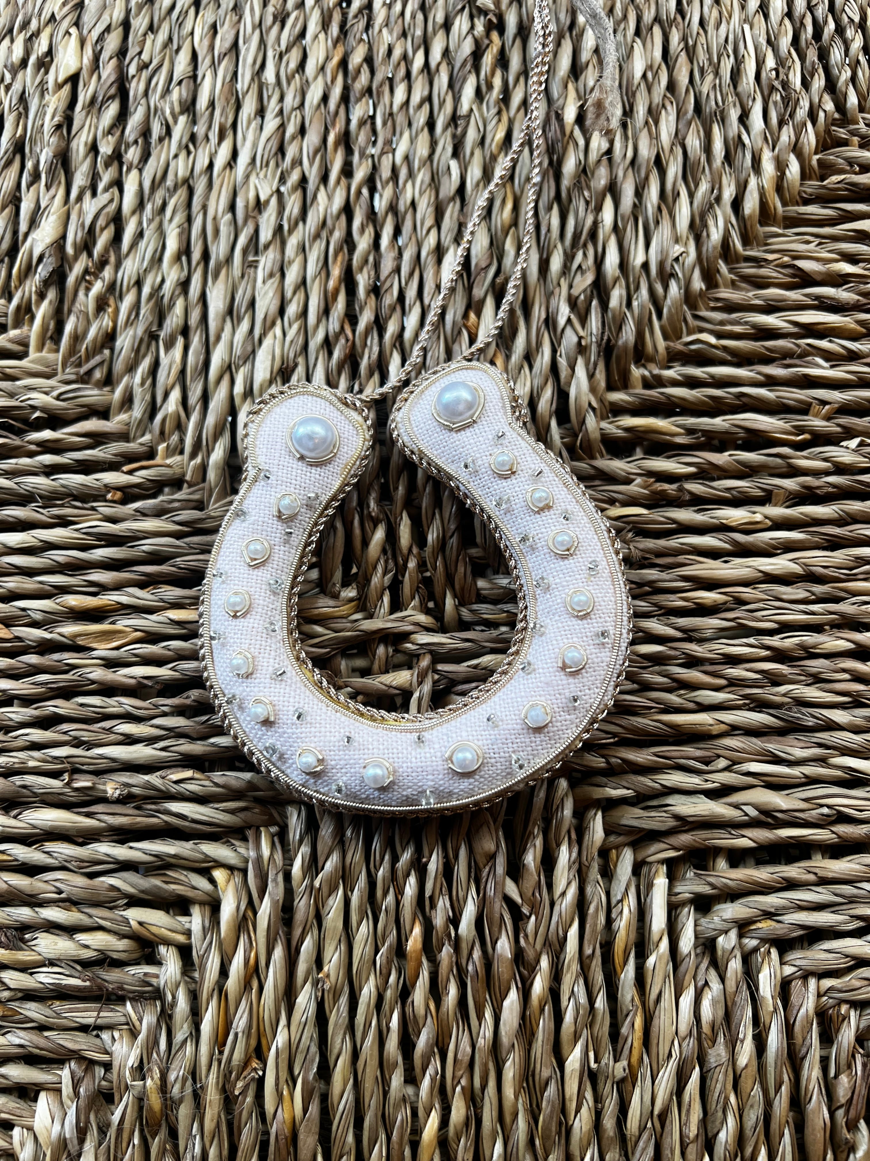 Irish Linen Lucky Pink Horseshoe Christmas Ornament