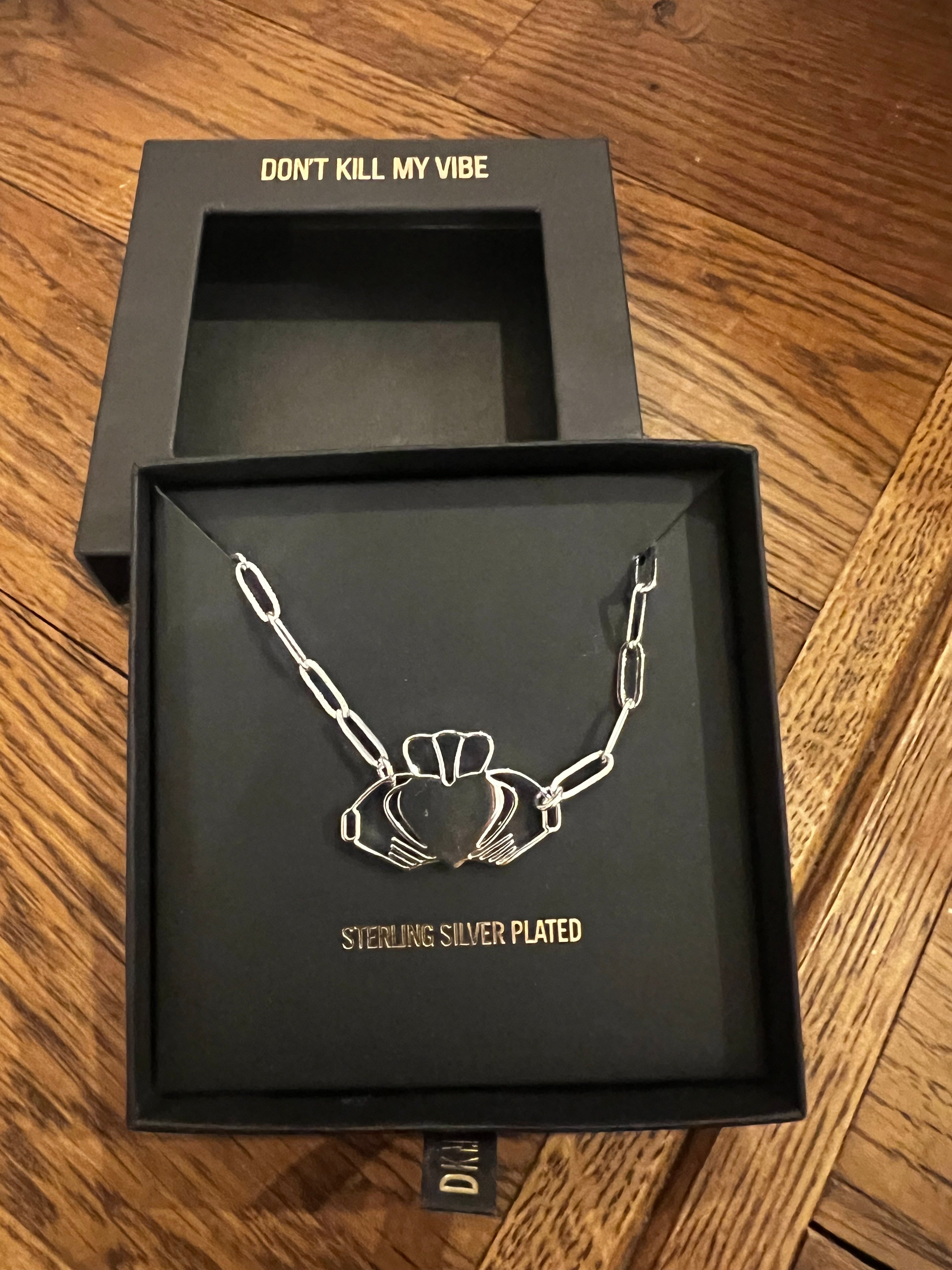 Don't Kill My Vibe Heart Strong Claddagh Paperclip Necklace