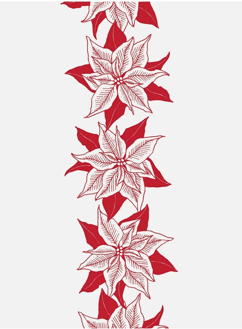 Red and White Poinsettia Linen Tea Towel