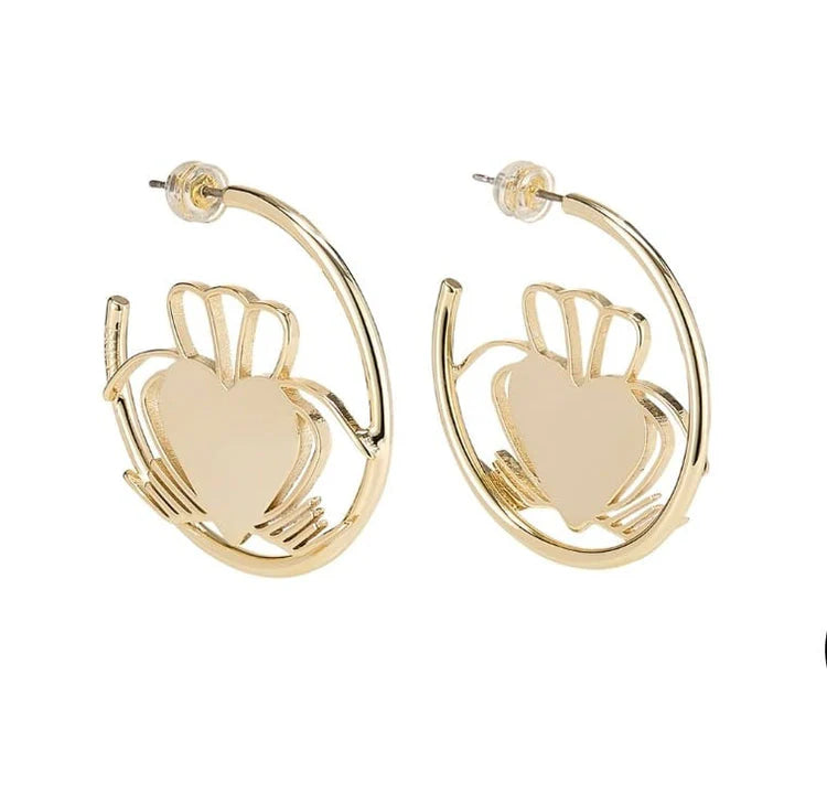 Don't Kill My Vibe Claddagh Heart Strong Hoop Earrings - Gold