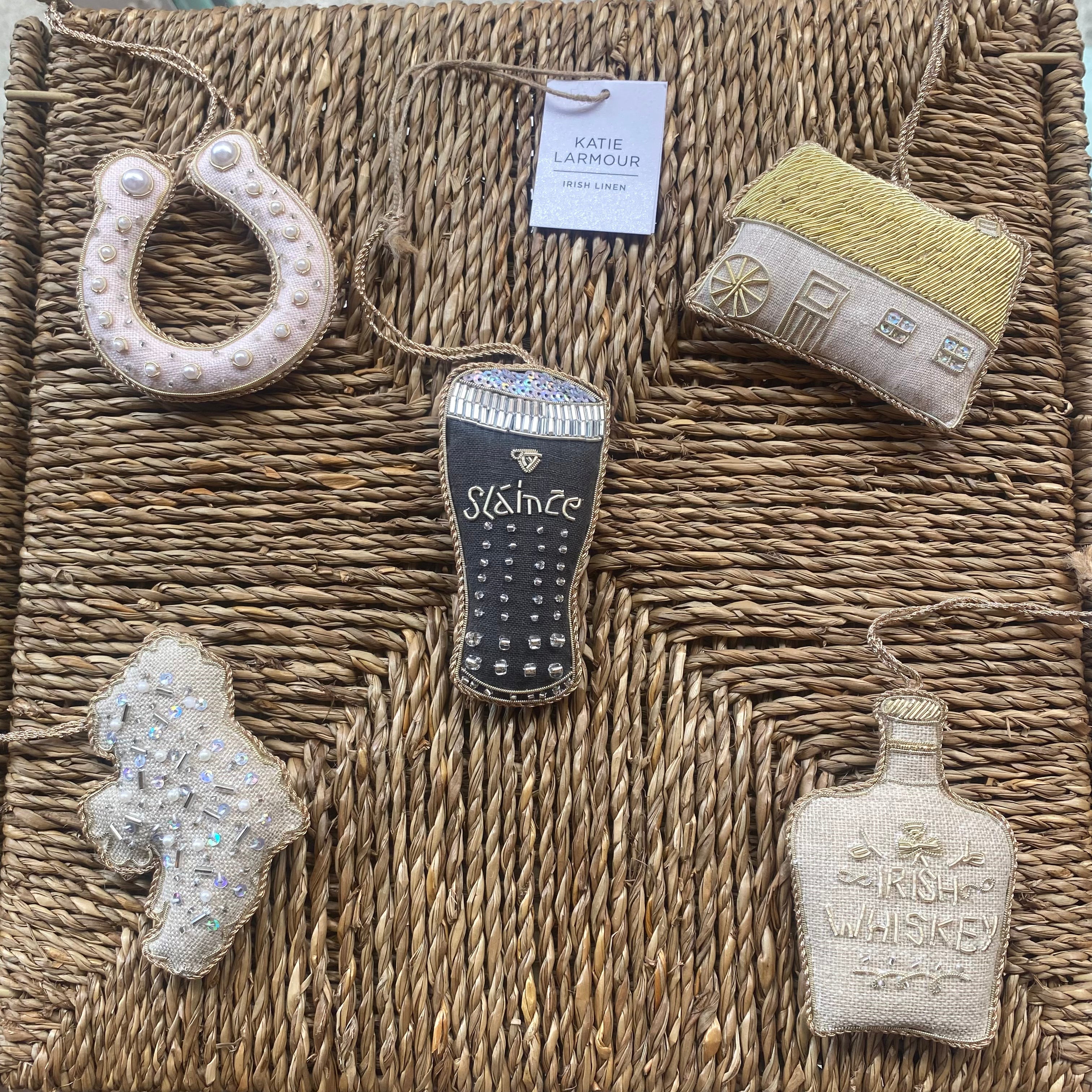 Irish Linen Lucky Pink Horseshoe Christmas Ornament