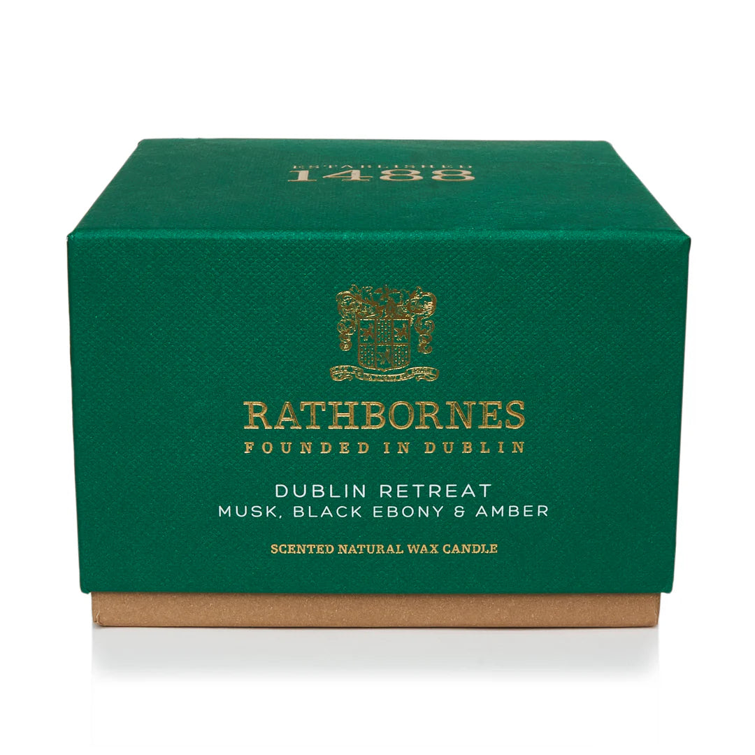 Rathbornes Candle- Dublin Retreat Scented Luxury Candle (Musk, Black Ebony & Amber)