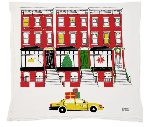 NYC Brownstone Holiday Tea Towel