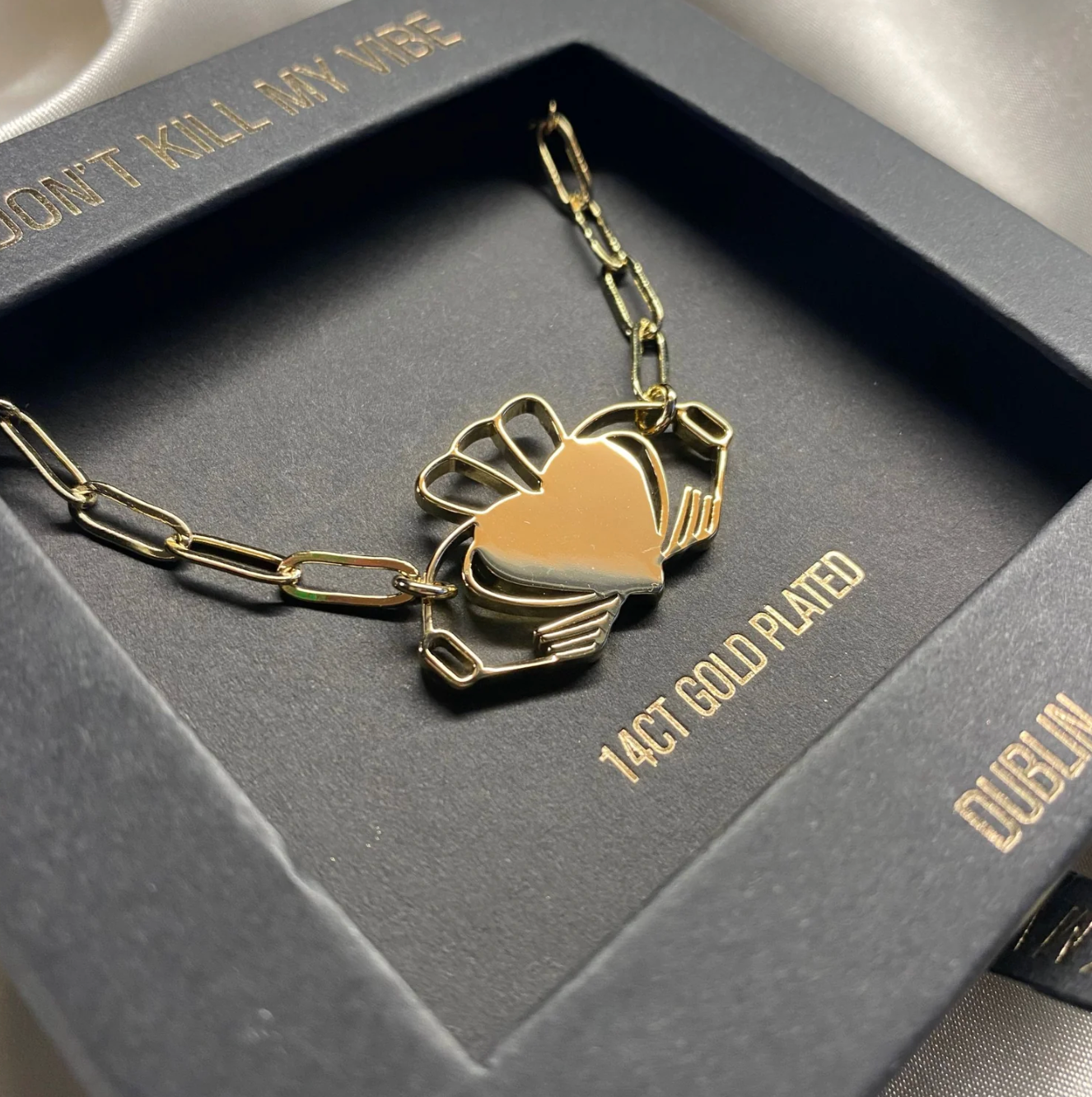 Don't Kill My Vibe Heart Strong Claddagh Paperclip Necklace