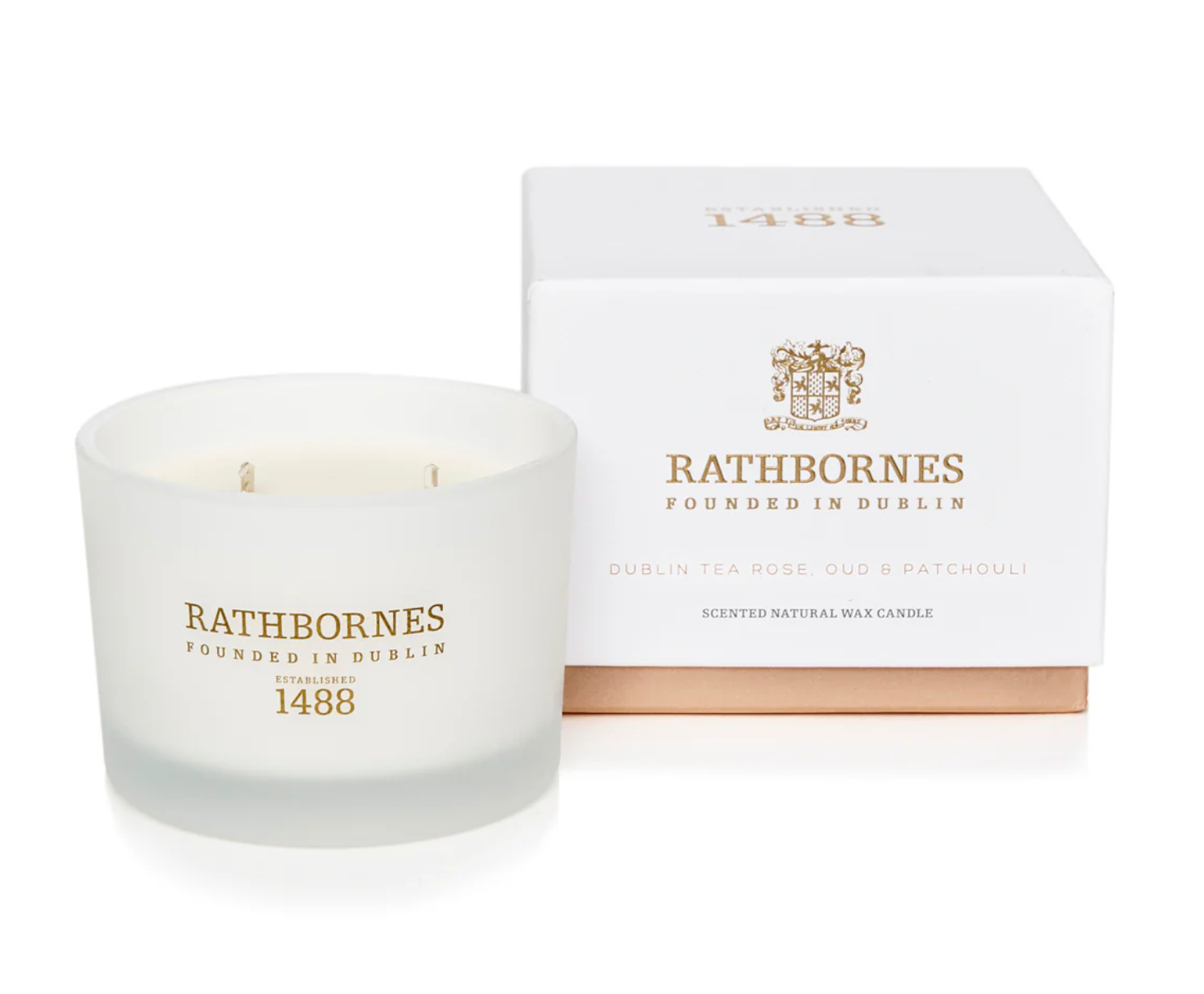 Rathbornes Candle- Dublin Tea Rose, Oud & Patchouli Scented Luxury Candle